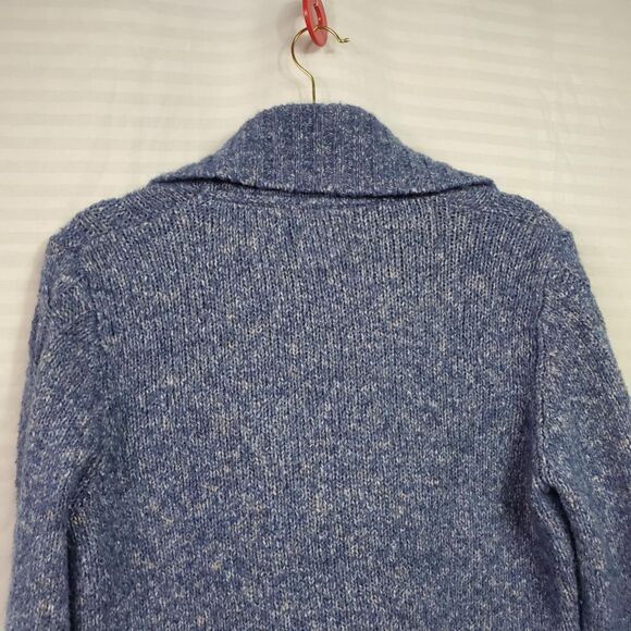 L.L. Bean Blue Cable Knit Marled Cardigan Sweater Wool Blend Medium - Picture 4 of 8